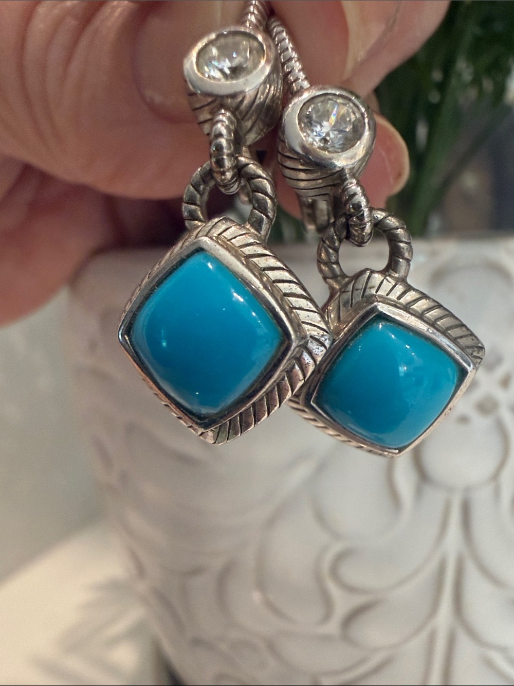 Judith Ripka Turquoise Square Drop Earrings in Sterling Silver - Picture 7 of 7